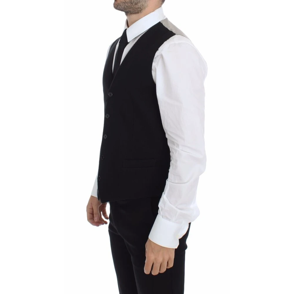 Dolce & Gabbana Elegante Zwarte Zijden Vest Black Heren