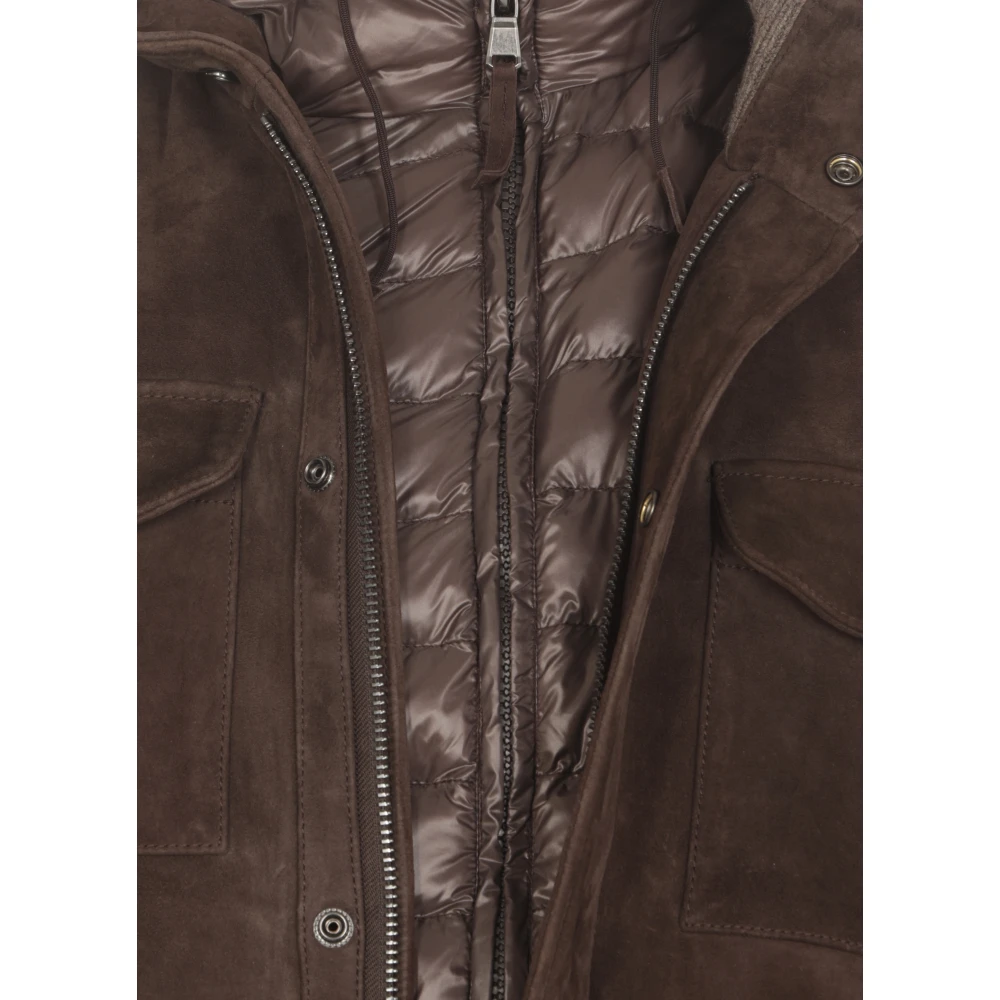 The Jack Leathers Bruine Suède Leren Jas met Capuchon Brown Heren
