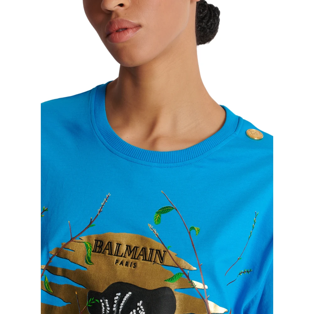 Balmain Disney x : The Lion King T-shirt kort bedrukt Cassius Khumalo Blue Dames