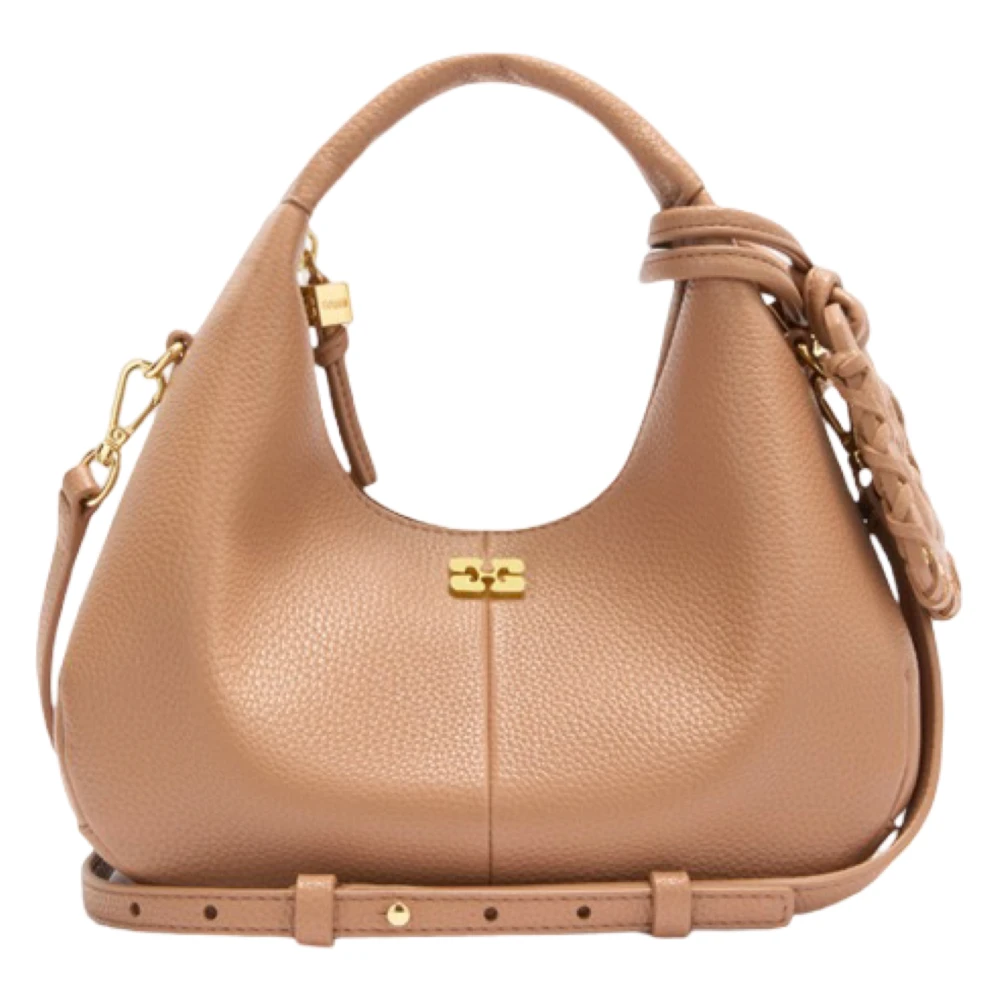 Ganni Women's Brown Handbags, One Size, Hobo Mini Grained