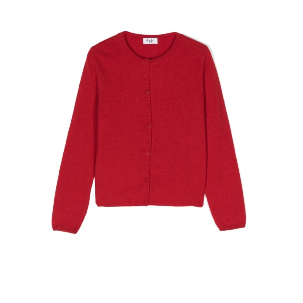 Il Gufo Röd Ull Cardigan med Knappar Red, Flicka