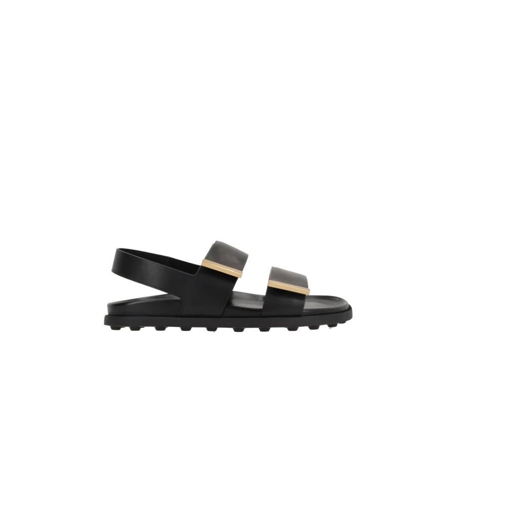 Tod's Zwarte leren platte sandalen