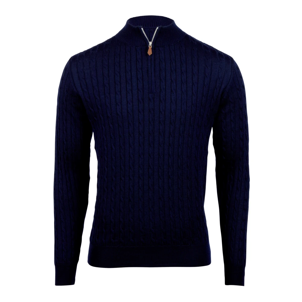 Stenströms Navy Kabelgebreide Merino Trui Blue Heren
