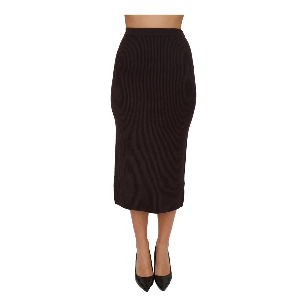 Twinset Vrouw Bruin Rokken Dames, Xs, Wol, Midi Ribgebreide Rok