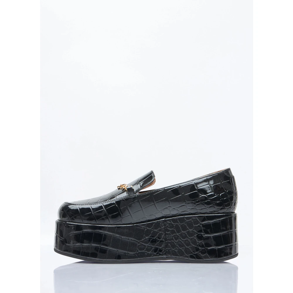 Ganni Geëtst leren Butterfly Chain Loafers Black Dames