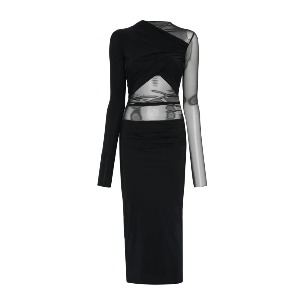 Amazuin Elegante Jurk met Lange Mouwen en Plooien Black Dames