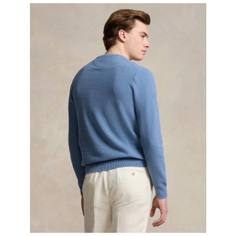 Polo Ralph Lauren Honingraat Gebreide Ronde Hals Trui Blue Heren