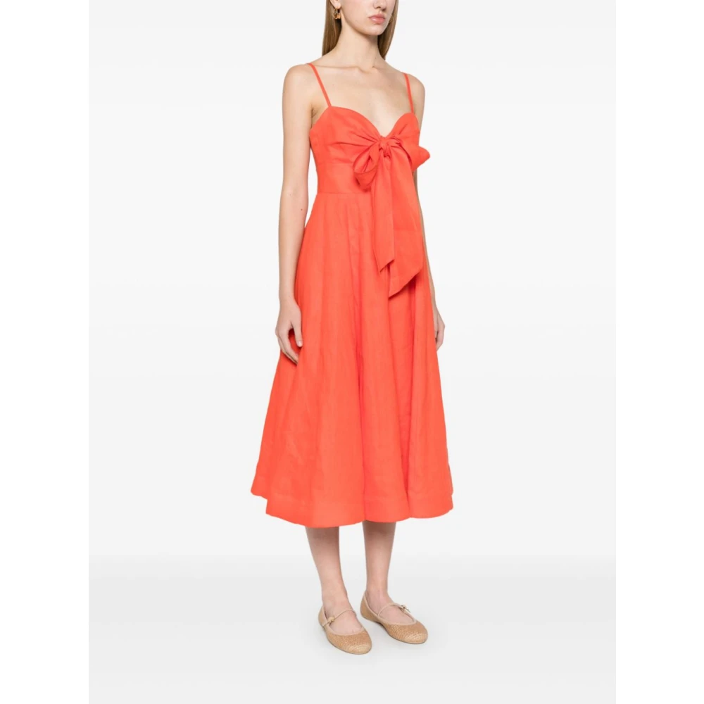 Zimmermann Rode Linnen Uitlopende Jurk met Strikdetails Red Dames
