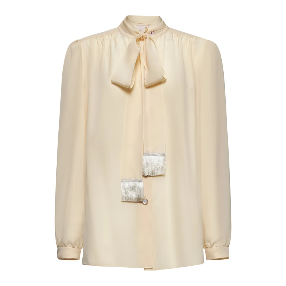 Valentino Zijden Ivoor Blouse met Sjaal Beige Dames