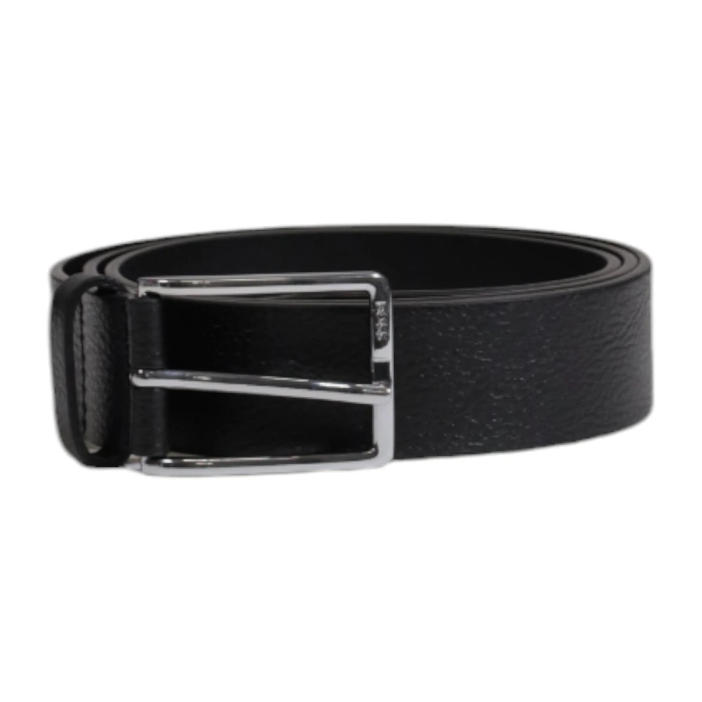 Hugo Boss Zwarte Leren Riem met Gespsluiting Black Heren