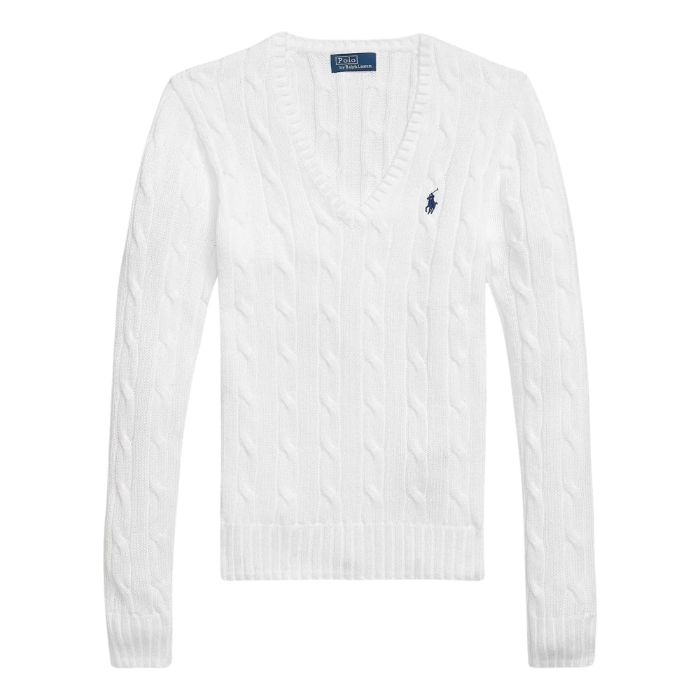 Ralph Lauren Women's White V-Neck Knitwear, M, Cable Knit V-Neck Jumper