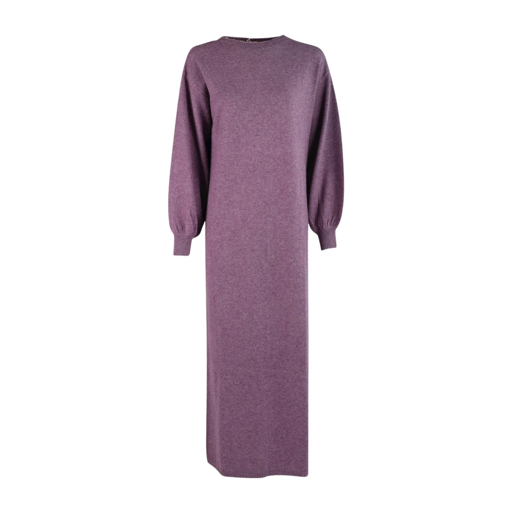 March23 Gebreide Jurk A-lijn Korte Mouwen Zomerjurk Purple Dames