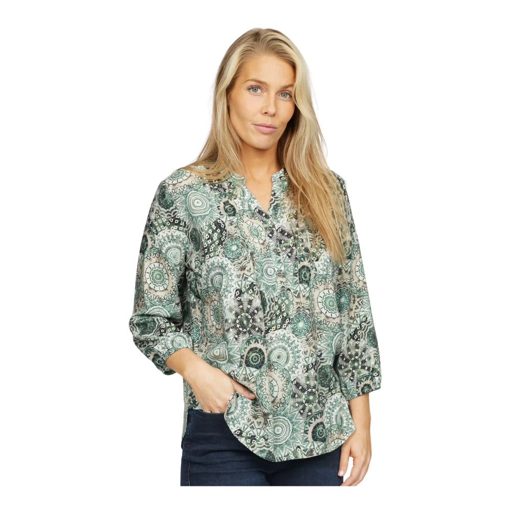 2-Biz Elegante Groene Grafische Blouse Multicolor Dames