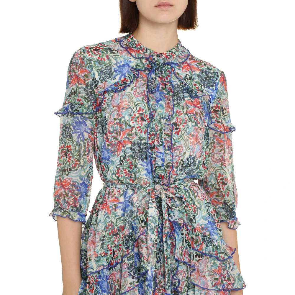 Saloni Gerimpeld Bloemen Zijden Overhemdjurk Multicolor Dames