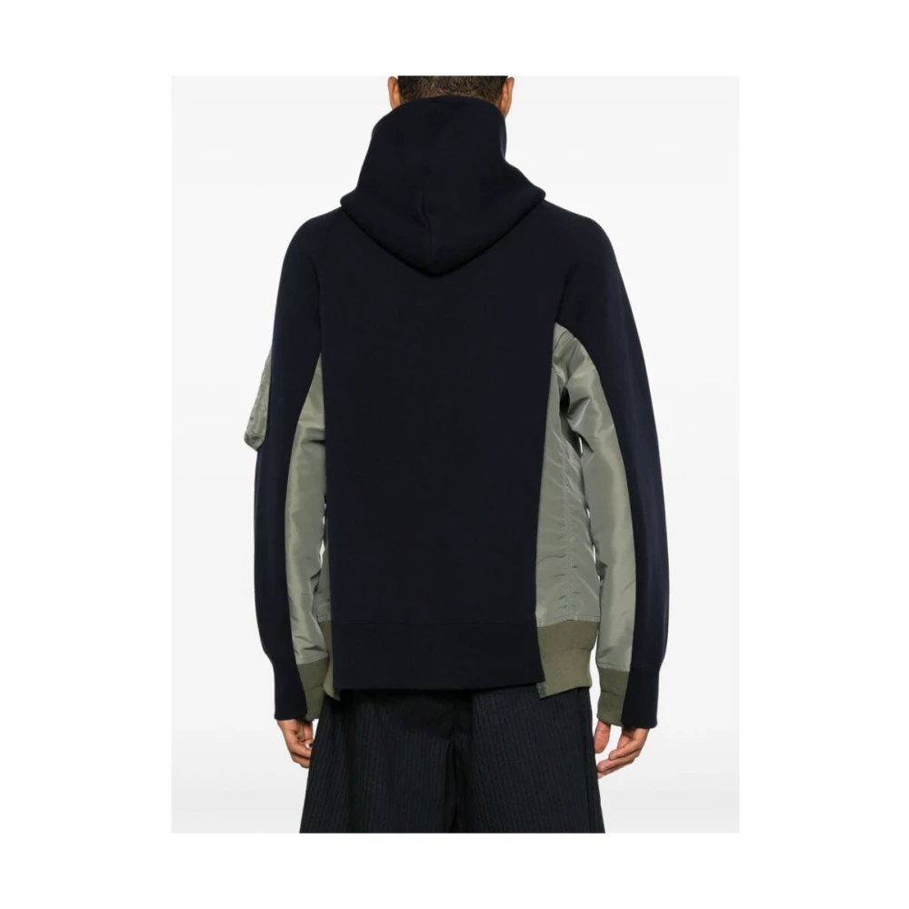 Sacai Kleur-blok capuchontrui met ritssluiting zak Blue Heren