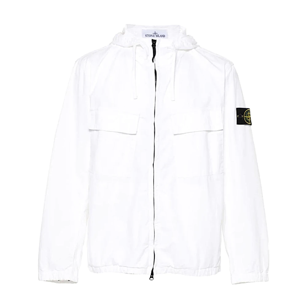 Stone Island Witte Overshirt met Capuchon en Ritssluiting White Heren