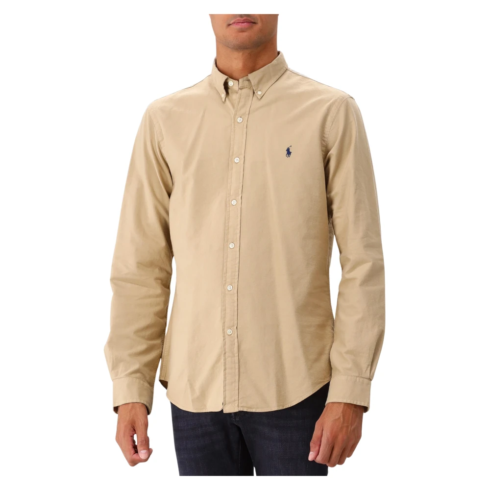 Polo Ralph Lauren Tan Oxford Skjorta med Broderad Logotyp Beige, Herr