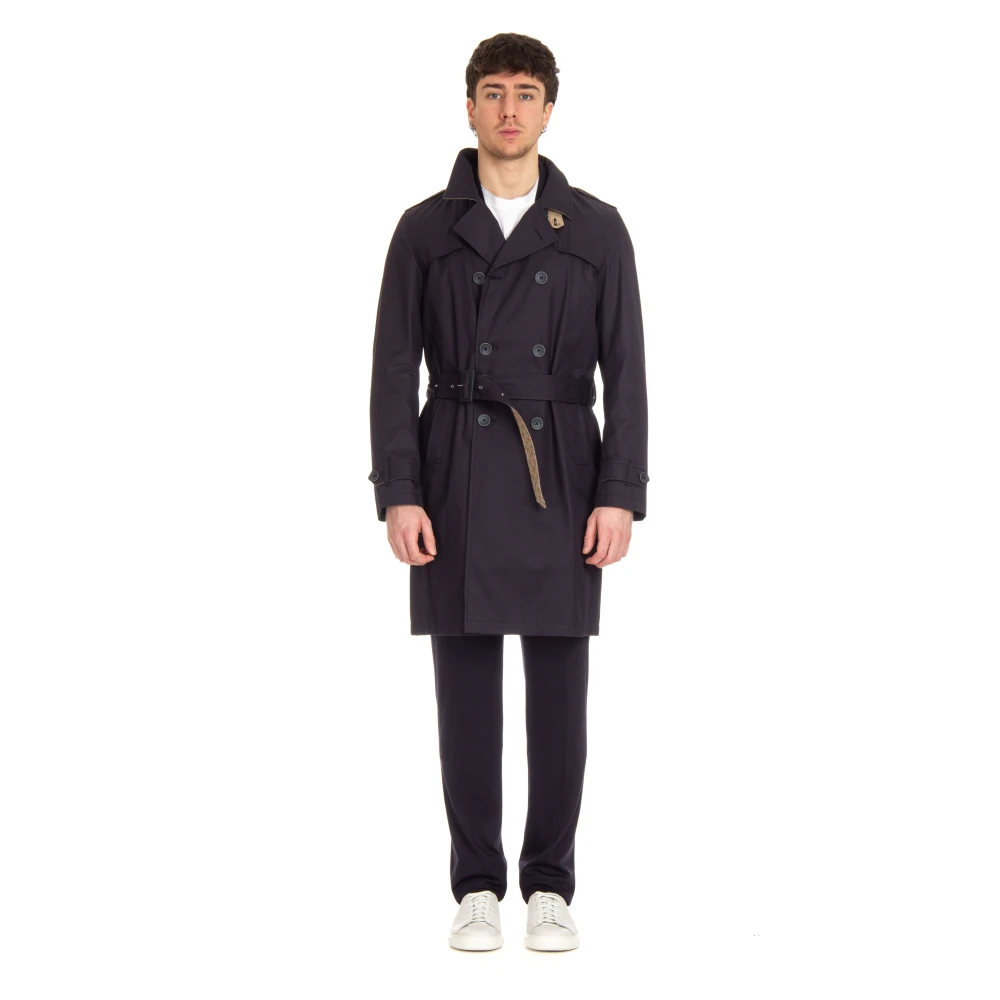 Herno Blauwe katoenen trenchcoat Blue Heren