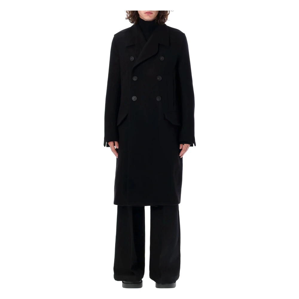 Rick Owens Officer Coat Zwart Wol Dubbel-Breasted Black Heren