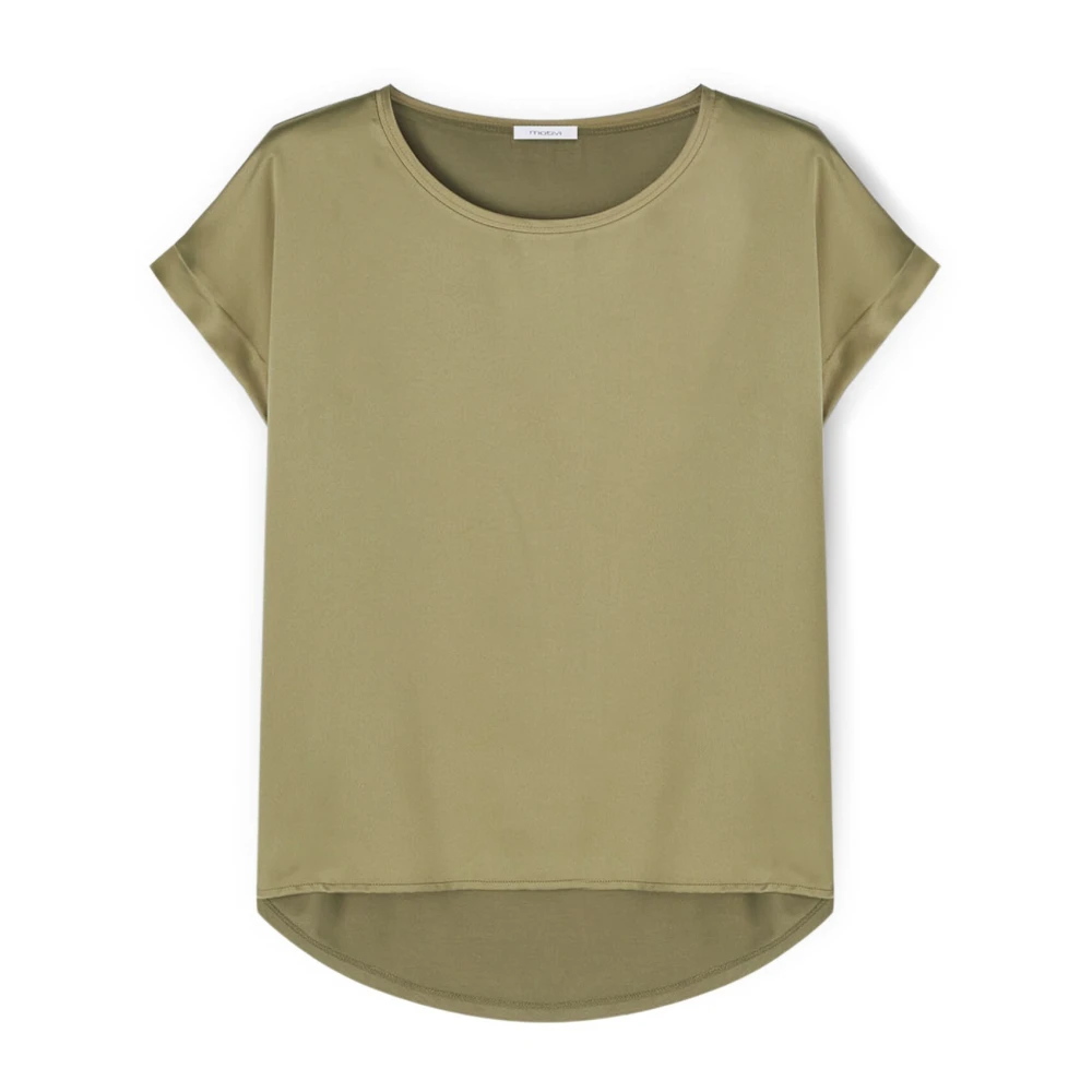 Motivi Satin Front T-shirt med Kimono Ärmar Green, Dam