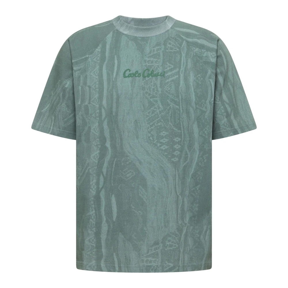 Carlo Colucci Men's Green Allover Print T-Shirt - T-Shirts - Xs - Tops