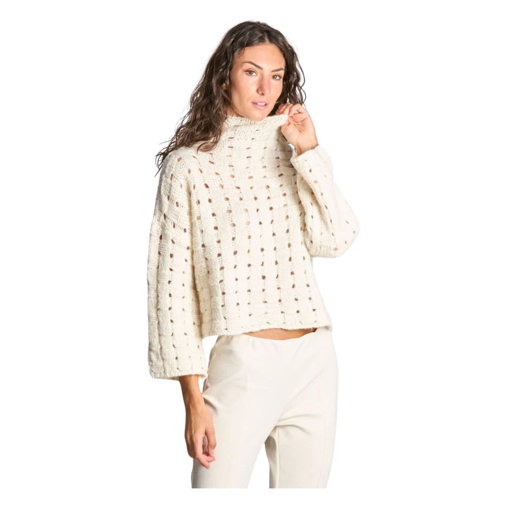 Liviana Conti Alpaca en wol trui met ronde hals Beige Dames