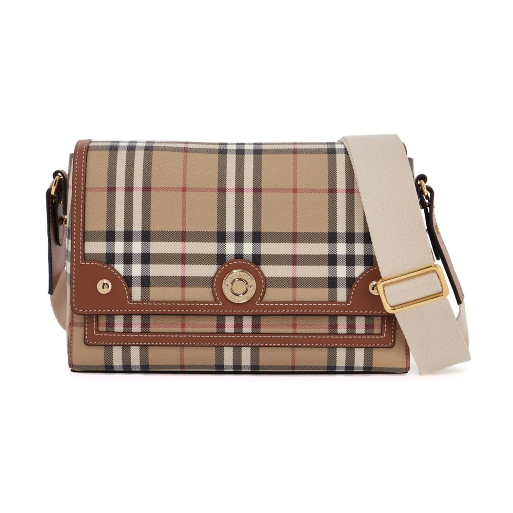 Burberry Schoudertas met ruitpatroon en leren afwerking Beige Dames