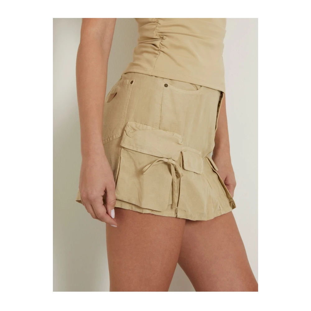 Guess Cargo Mini Rok Beige Rechte Snit Beige Dames