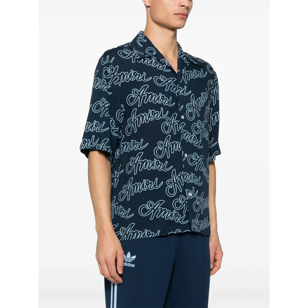 Amiri Blauw Bowling Shirt met All-over Logo Blue Heren