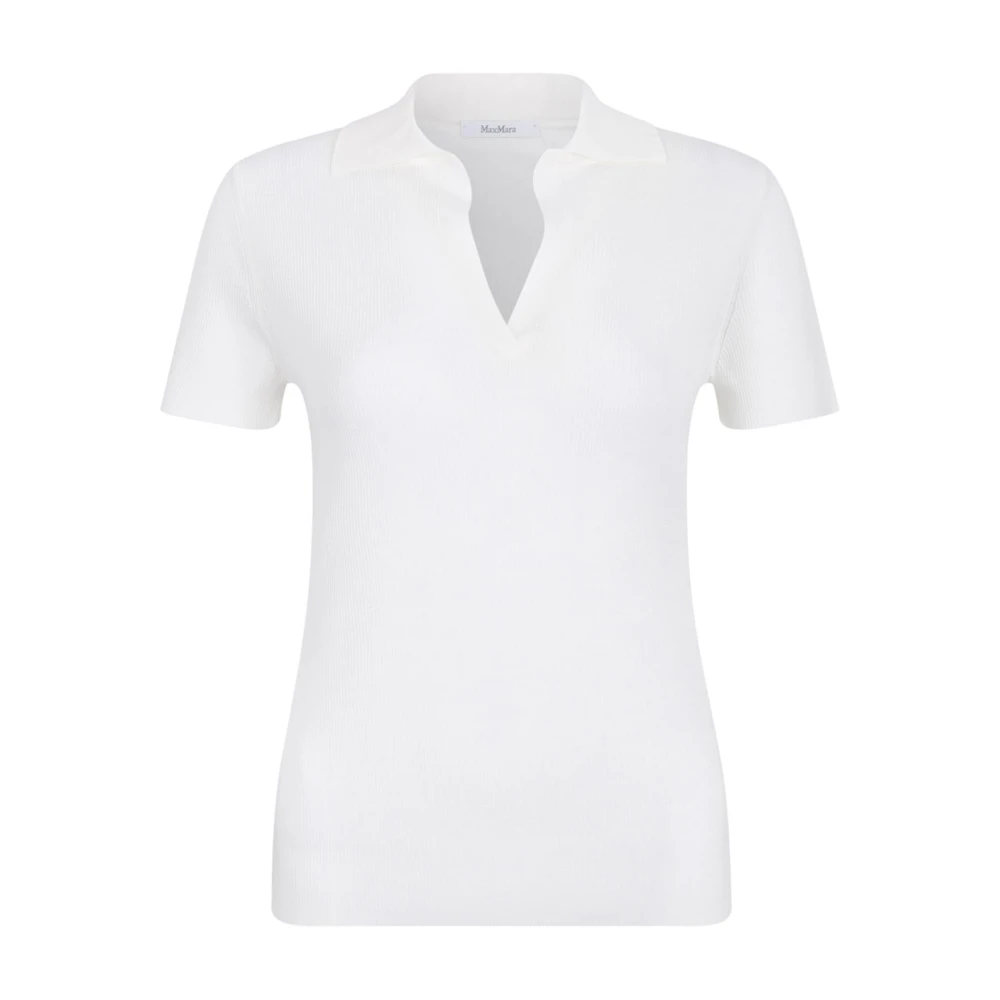 Max Mara Women's White Mxmalbero Ribbed Wool Polo Shirt - V-Neck Knitwear - L - Knitwear