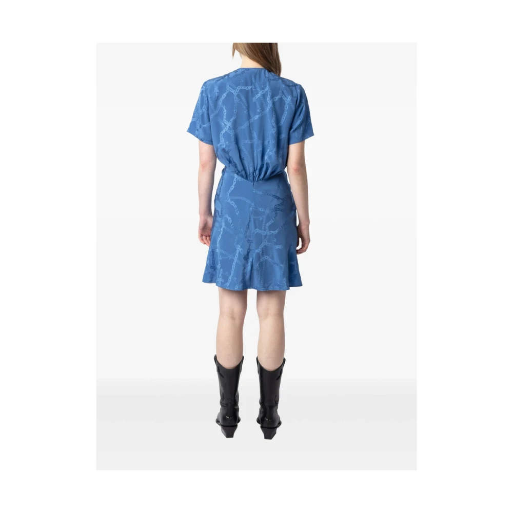 Zadig & Voltaire Cerulean Blue V-Hals Jurk met Knoopdetail Blue Dames
