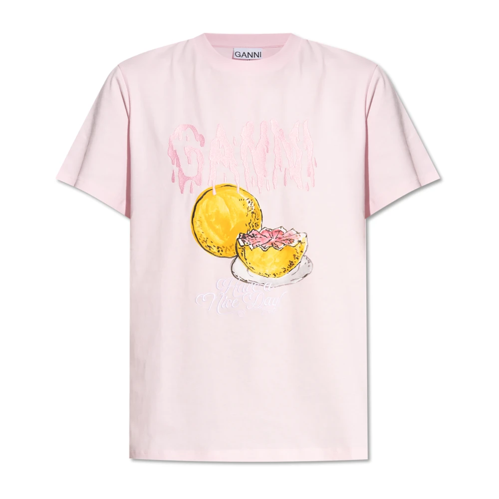 Ganni T-shirt met logo Pink Dames
