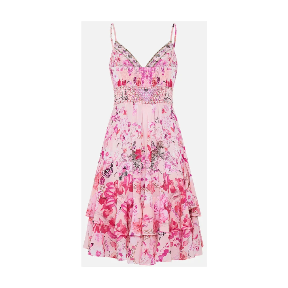 Camilla Botanische Novelle Zijden Frill Jurk Pink Dames