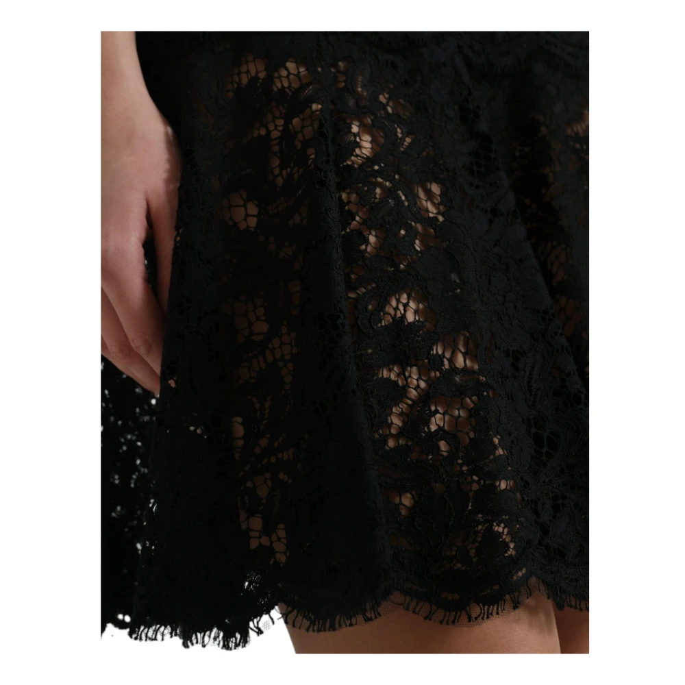 Dolce & Gabbana Zwarte Bloemenkant A-lijn Mini Jurk Black Dames