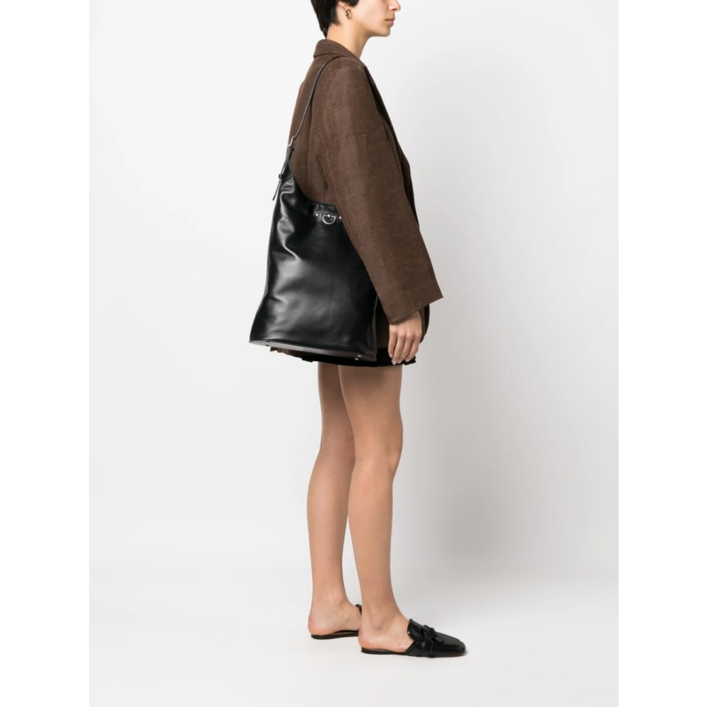 Durazzi Milano Zwarte leren schoudertas met zilveren hardware Black Dames