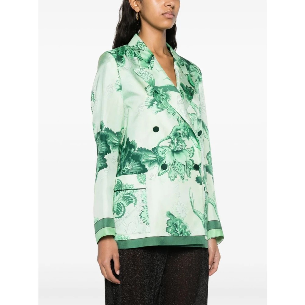 F.r.s For Restless Sleepers Groene Zijden Jas met Bloemenprint Green Dames