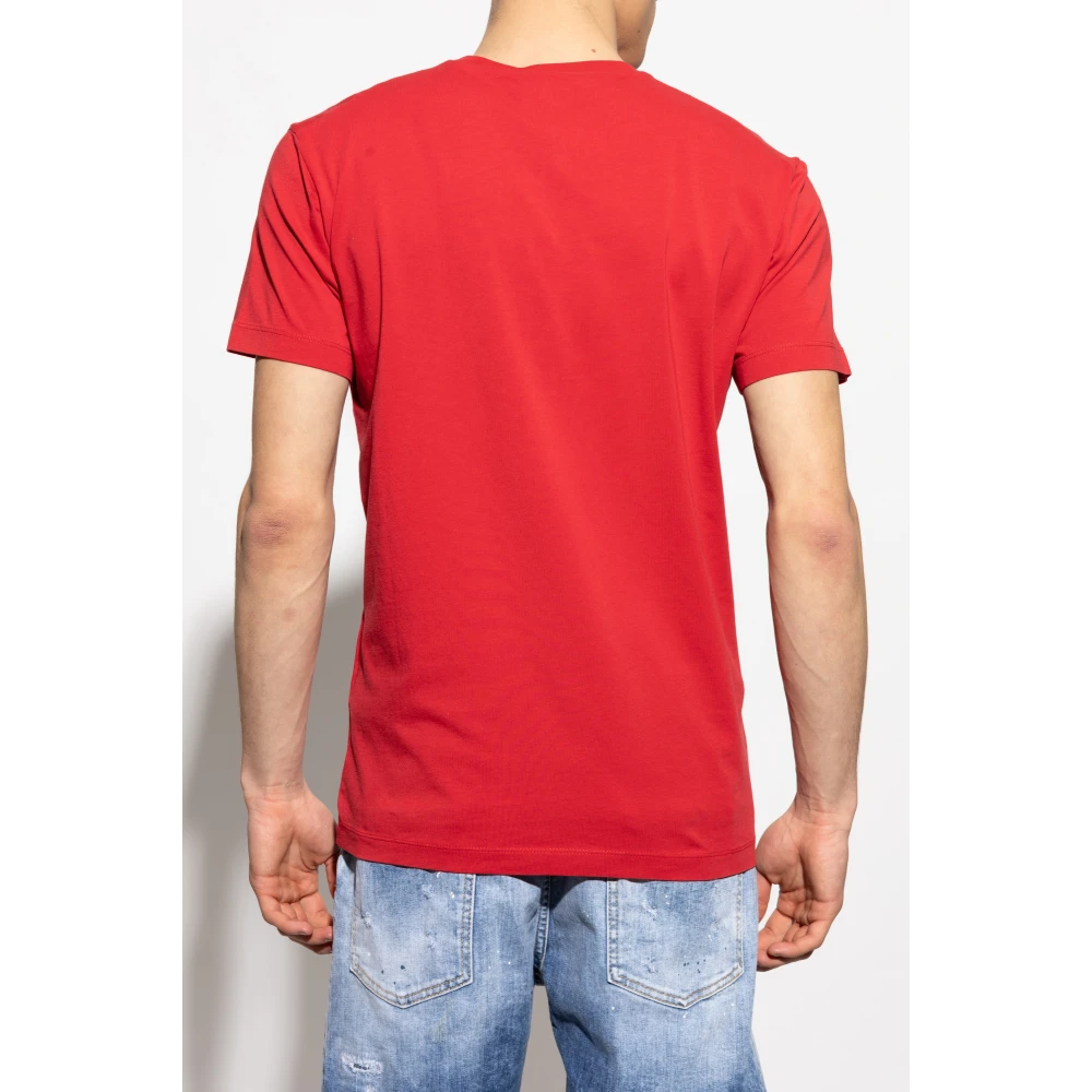 Dsquared2 T-shirt met logo en fluweelachtige afwerking Red Heren