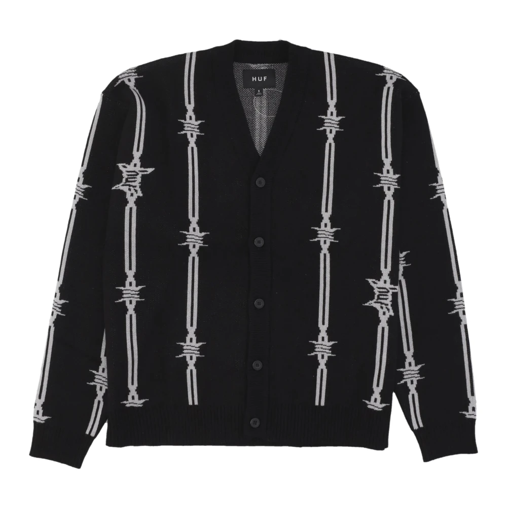 HUF Barbed Wire Jacquard Cardigan Sweater Zwart Black Heren