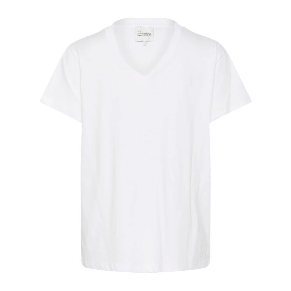 My Essential Wardrobe V-Neck Tee Top Bright White Dames