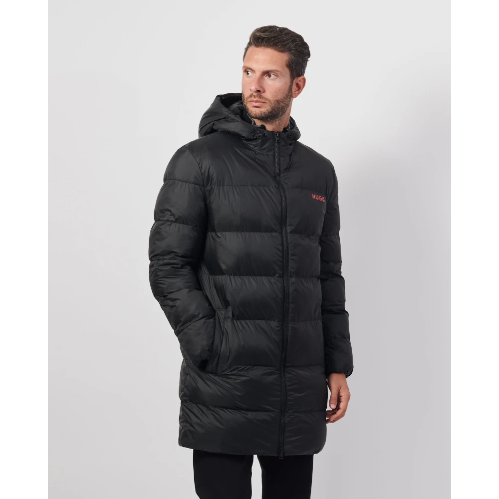 Hugo Boss Gewatteerde Waterdichte Lange Jas Black Heren