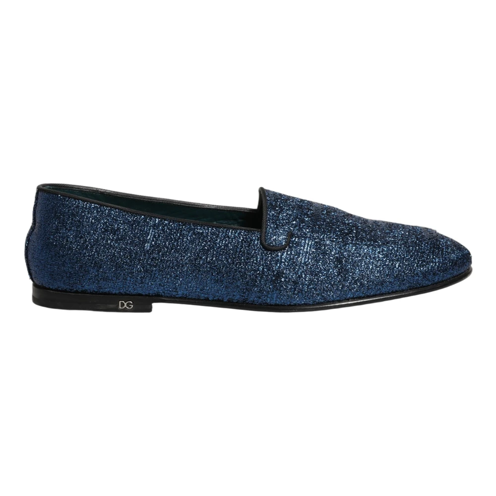Dolce & Gabbana Men's Blue Loafers, 10 Uk, Glitter Lurex Dg Logo Dress Loafers