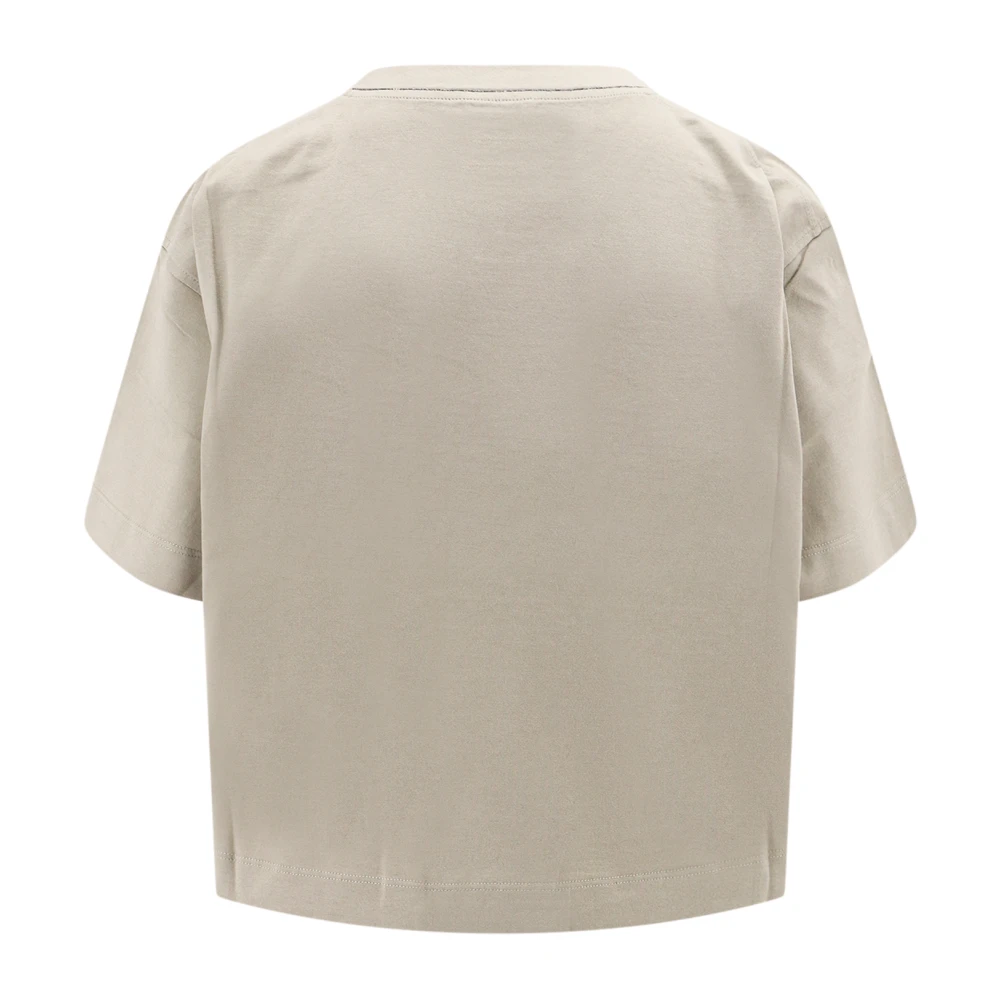 BRUNELLO CUCINELLI Beige Ribgebreid T-shirt met Monili-detail Beige Dames