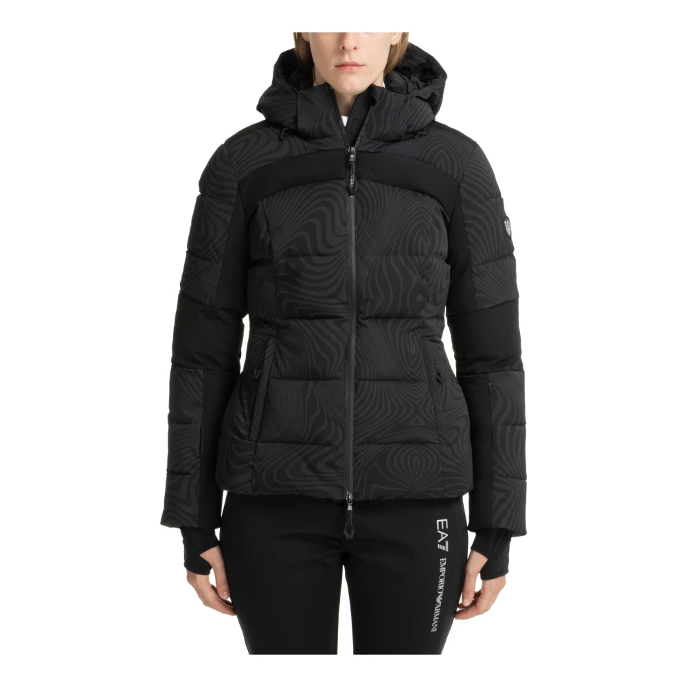 Emporio Armani EA7 Abstracte Ski Jas met Capuchon Black Dames