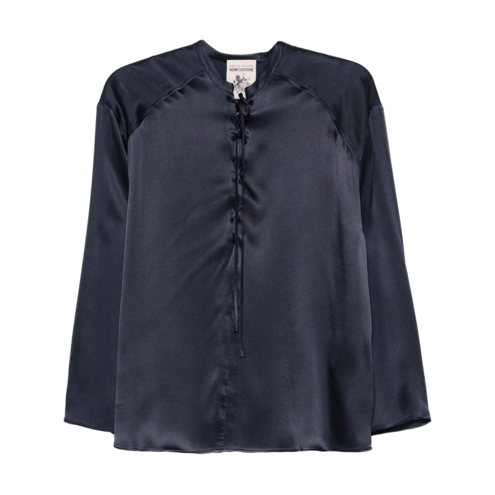 Semicouture Blauwe Zijden Elegantie Damesoverhemd Blue Dames