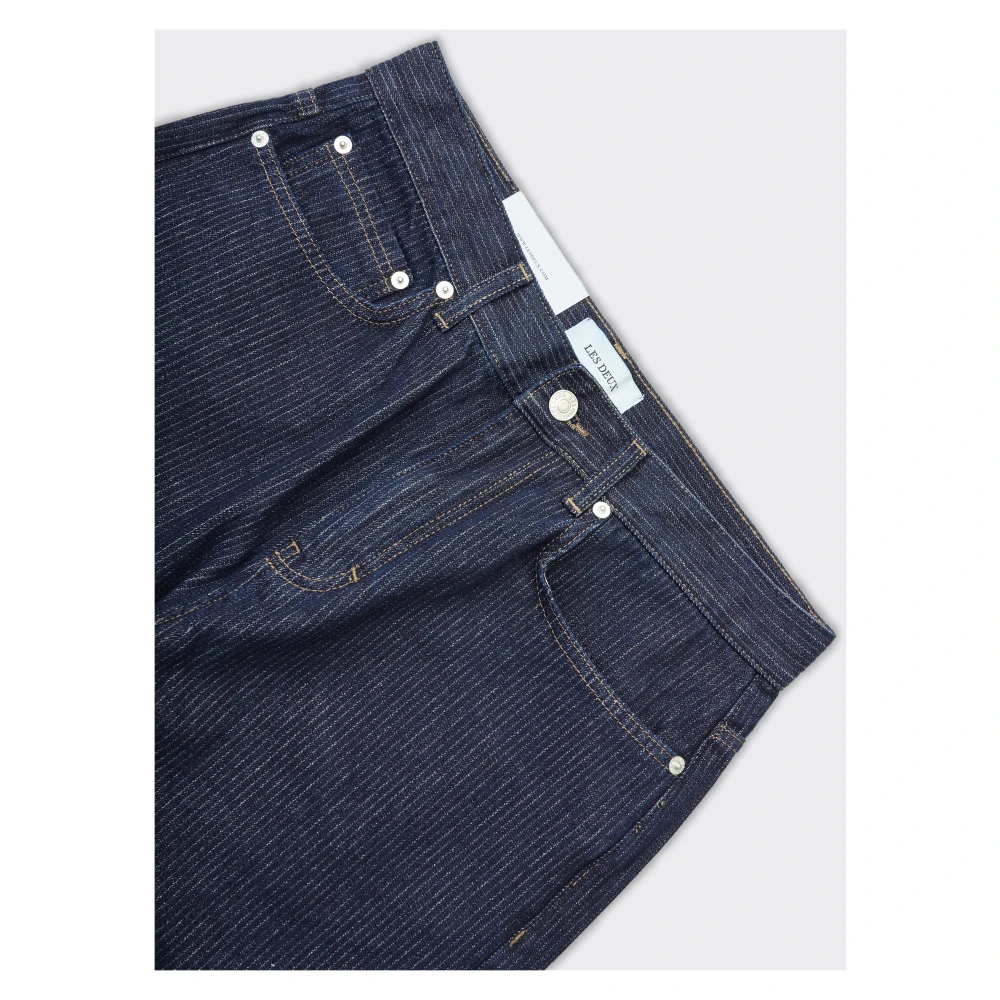 Les Deux Donkerblauwe Gestreepte Katoenen Jeans Blue Heren