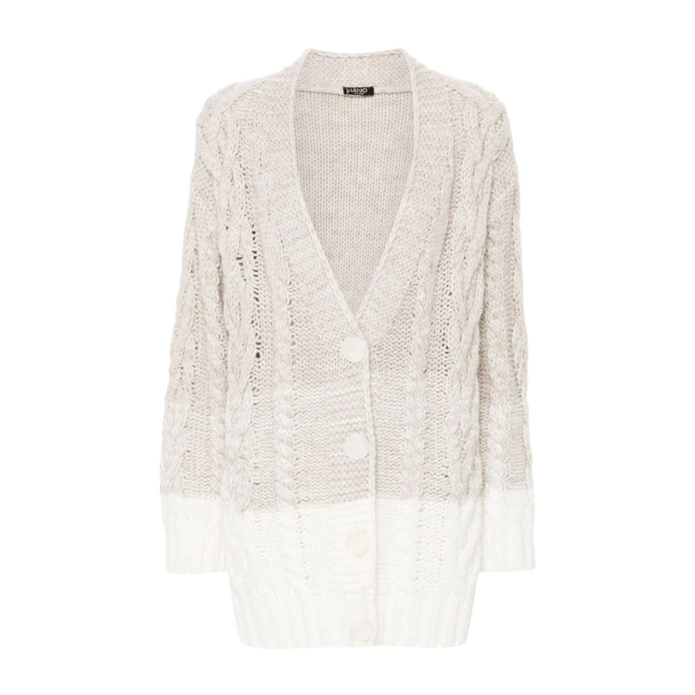 Liu Jo Grijze Gebreide Cardigan Sweater Aw24 Beige Dames