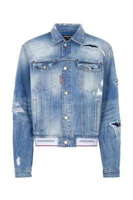 Sliten jeansjacka i trucker-modell med logoband