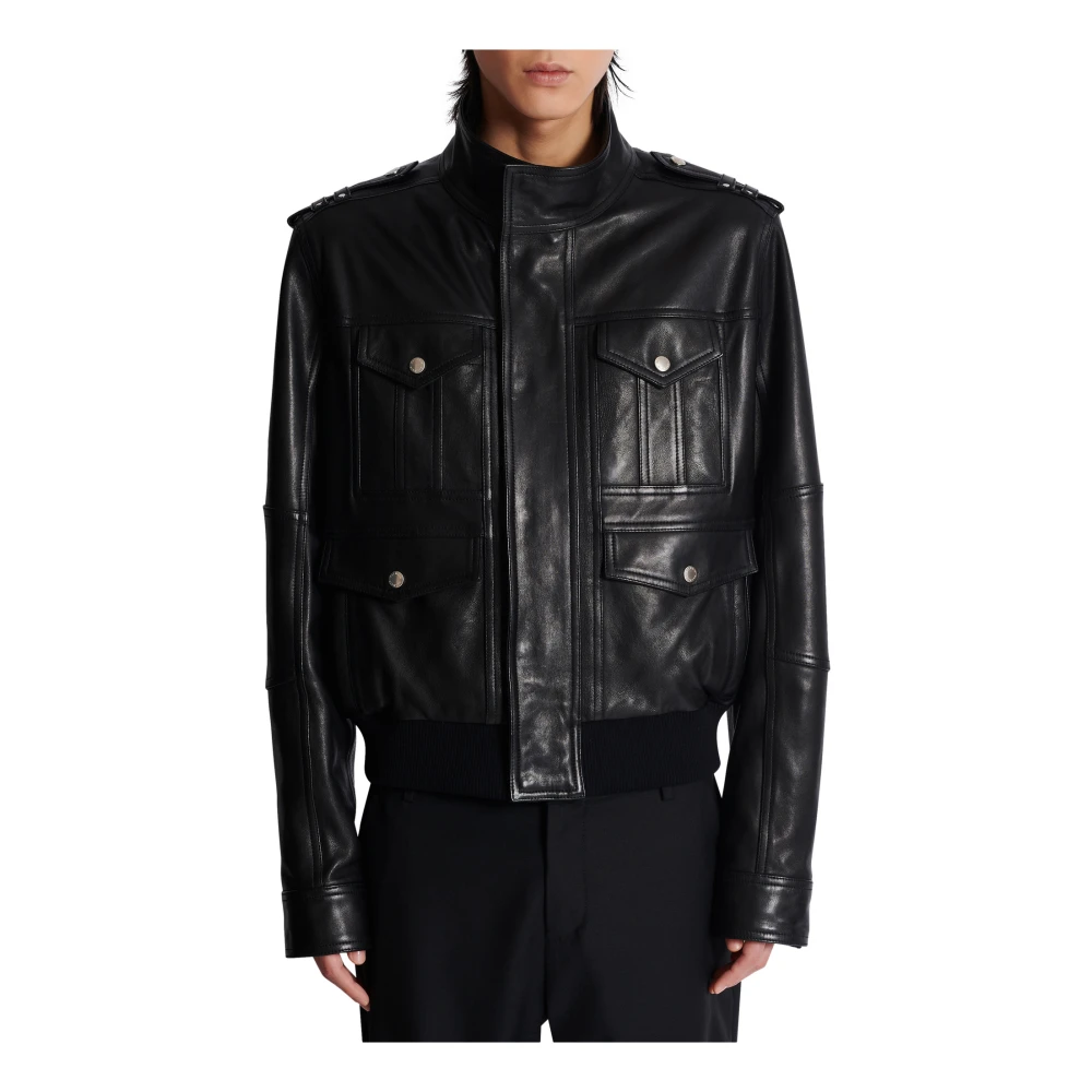 Balmain Lamsleren jas met 4 zakken Black Heren