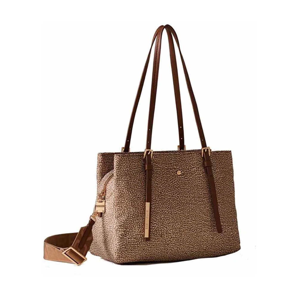 Borbonese Gerecycled Stof OP Print Schoudertas Brown Dames