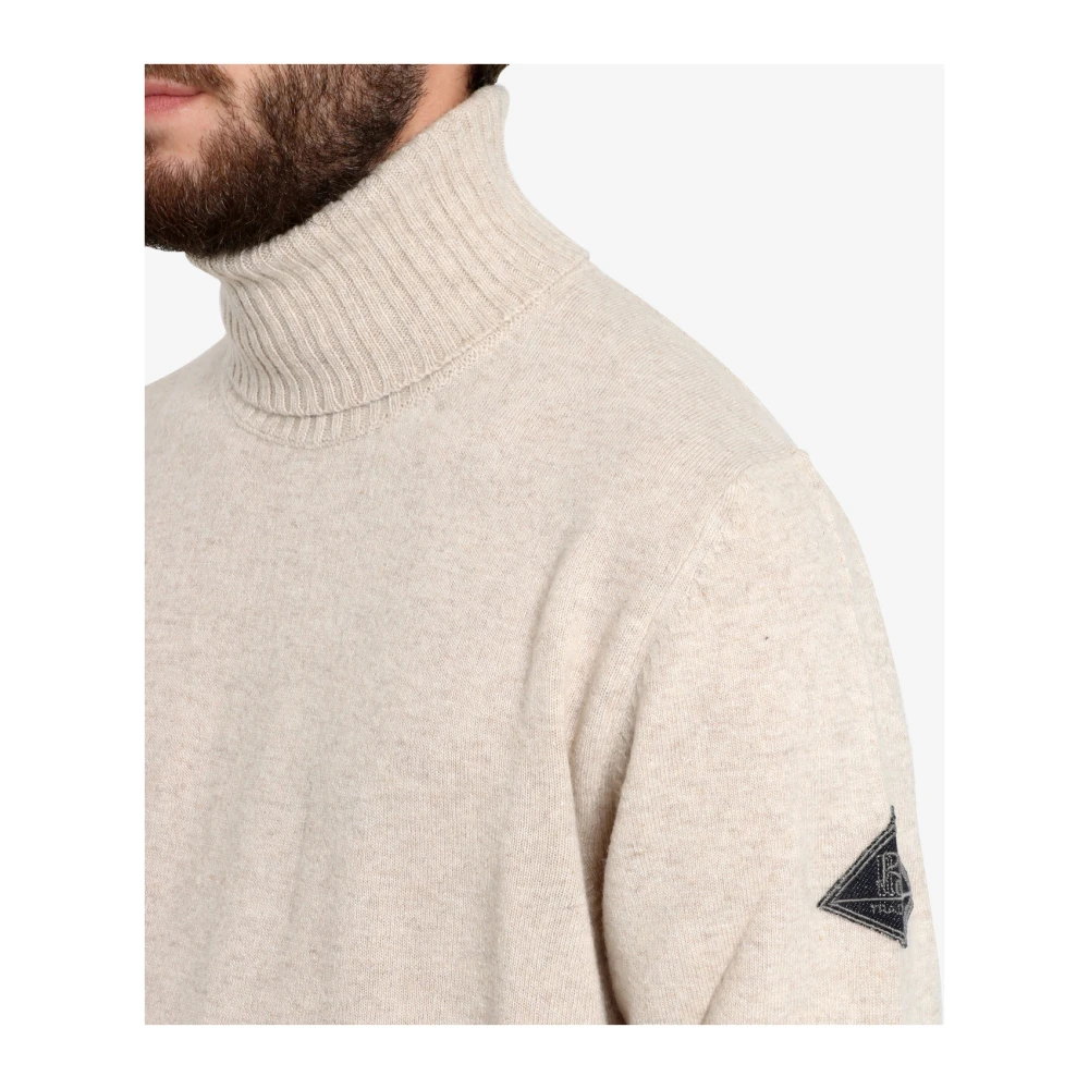 Roy Roger's Wol Kasjmiermix Geribbelde Kraag Trui Beige Heren